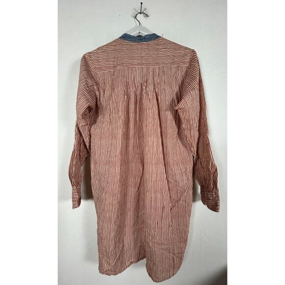 Tancredi & Morgen Women's Long Sleeve Popover Tunic Top Striped Red Hi-Lo Hem - Picture 2 of 8